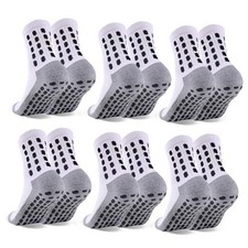 6 Pairs Kids Grip Soccer Socks Cushioned Non Slip Football Medium 6 Pairs White