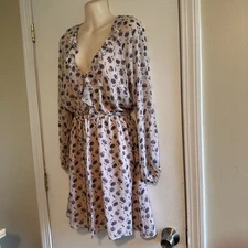 JOIE $398 Marelle Ruffle Neck Long Sleeve Silk Dress in Pink Sky, XS