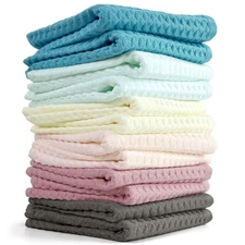 12 Waffle Weave Wash Cloths 13x13 Cotton Towels 6 Assorted Colors for Body