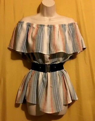 Vintage America Blues women's Desert Stripe beige blue 2 way top plus 2X  3X $64