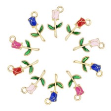 Enamel Alloy Mixed Colors Rose Flowers Pendant Charms DIY Accessories 20pcs/pack