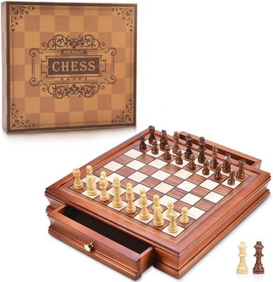 12.8'' Magnetic Wooden Chess Set / 2 Built-In Storage Drawers / 2 Extra Queen/Gi
