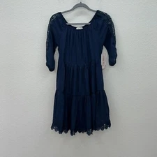Indigo Rose Navy Blue Off the Shoulder Lace Trim Dress Womens size Small NEW