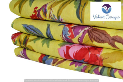 Pure Cotton Fabric Indian Sewing Craft Yellow Bird Print Material 5 Yard