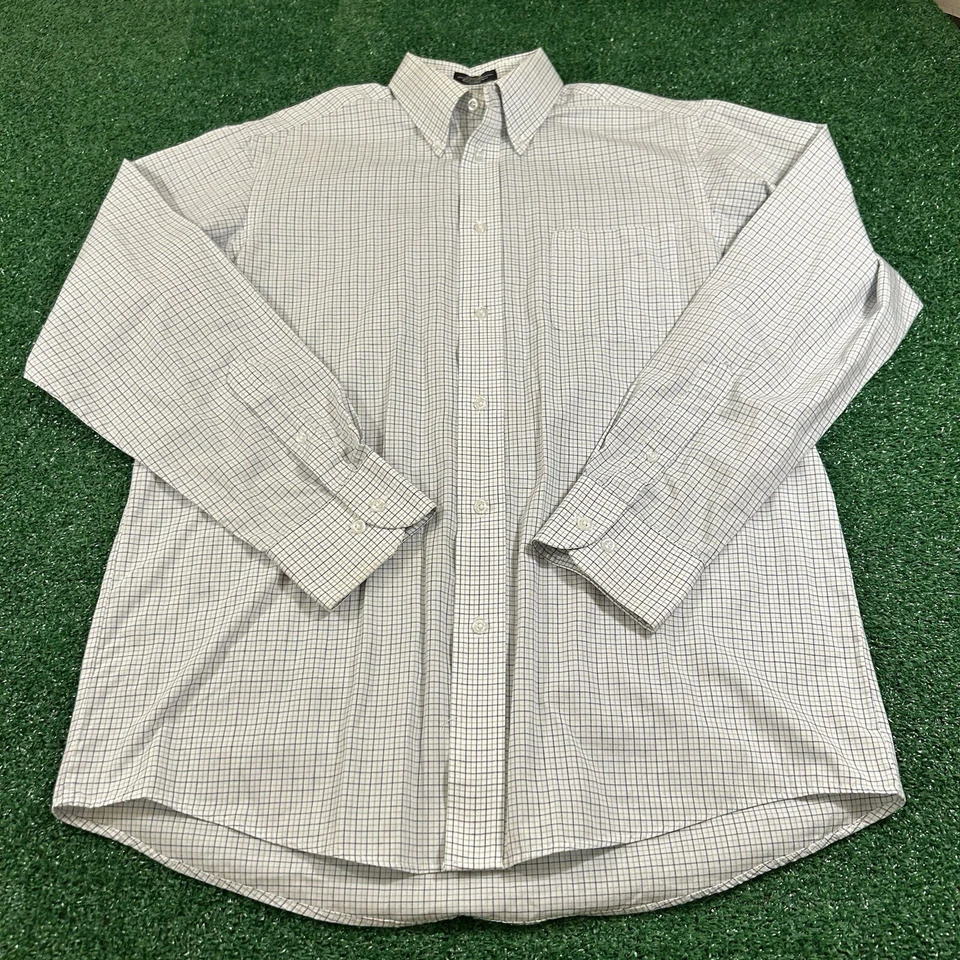 Statements Dress Shirt Mens Medium White Blue Green Check Button Up Long Sleeve - Image 2 of 4