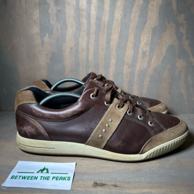 Ecco Mens 12.5 Fashion Sneakers Beige Brown Leather Suede Lace Up Low Top