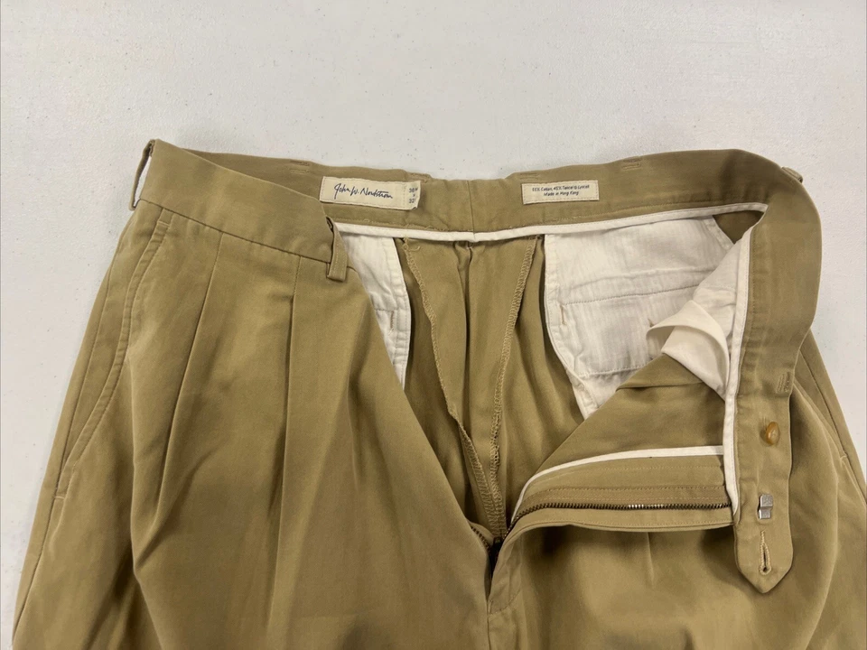 Pantalones para hombre John W. Nordstrom beige sutiles rayas algodón caqui 34X31 $118 Foto 2 de 4
