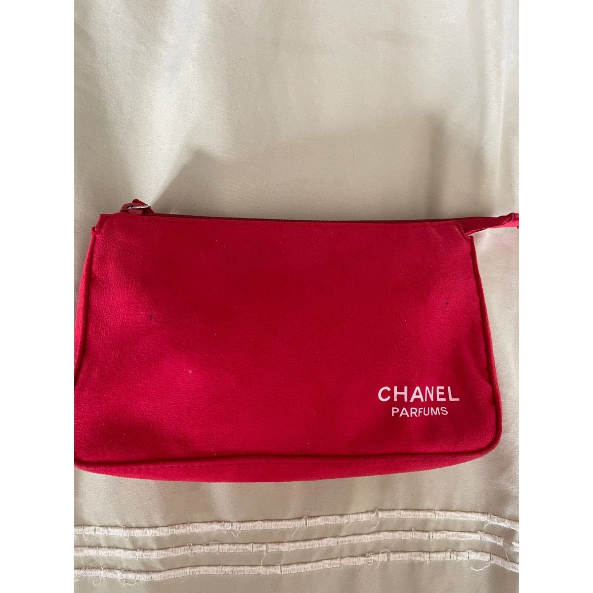 Chanel Parfums Red Microfiber Make-up/Travel Bag