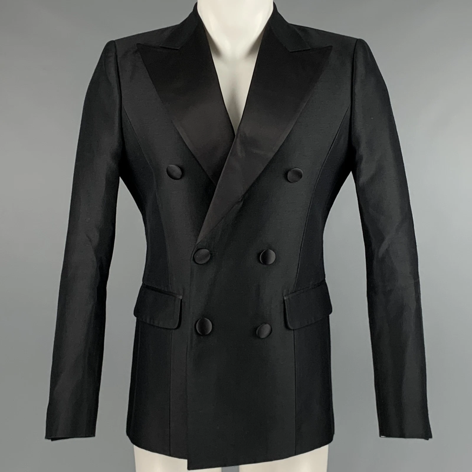 DSQUARED2 Cappotto sportivo doppio seno lana nera seta taglia 38
