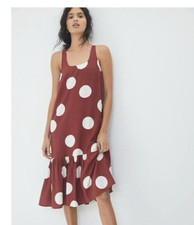 NWT Anthropologie Michaela Flounced Polka Dots Maxi Dress Brown XS Travel Vacay