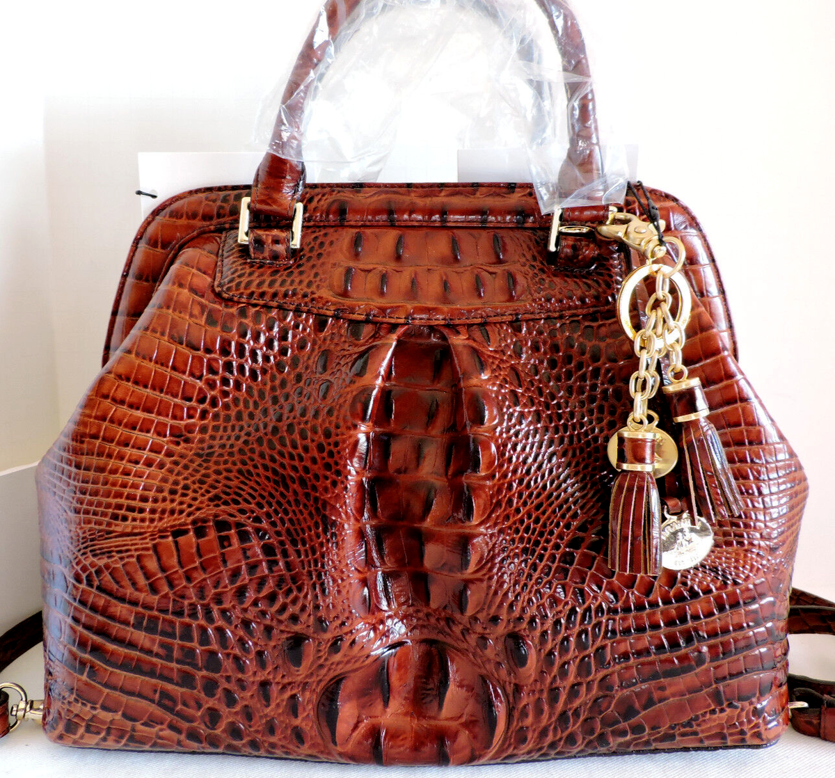 🌹Brahmin Bristol Framed Satchel Pecan Leather Carryall Doctor Bag
