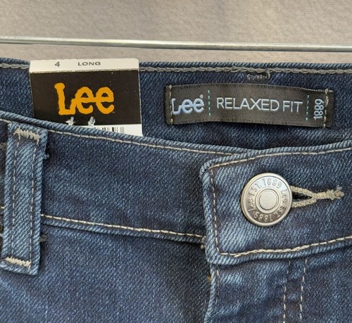 Lee Jeans Women's Sz 4 Long Relaxed Fit Straight Leg Pants Premium Dark Denim - Picture 4 of 9