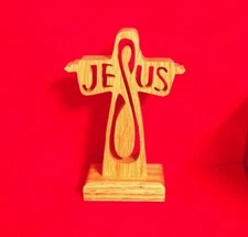 Handcrafted Solid Oak Jesus Outstretched Arms Cross Free Shipping