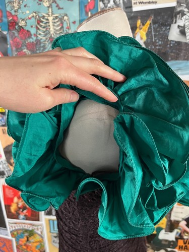 Vtg 80s 90s Emerald Green Black Formal Puff Sleeve Taffeta Betsy & Adam Dress - Picture 11 of 16
