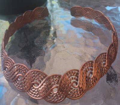 Vintage Hand Crafted Woven Pure Copper Braided Open Adjustable Collar Necklace