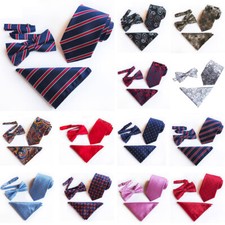 Mens Paisley Flower Polka Dots Vines Bow Tie Necktie Pocket Square Hanky Set