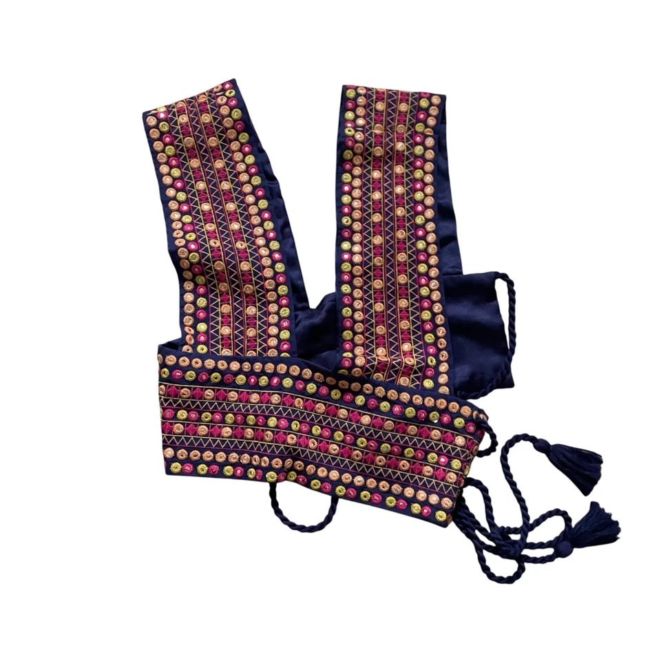 Majorelle Embroidered Cotton Belt Sunset Mirrorwork & Tassels Sunset - Image 4 of 4