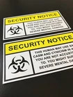 Set of 2 SECURITY NOTE Decal Sticker Patch | Biohazard Label Sign