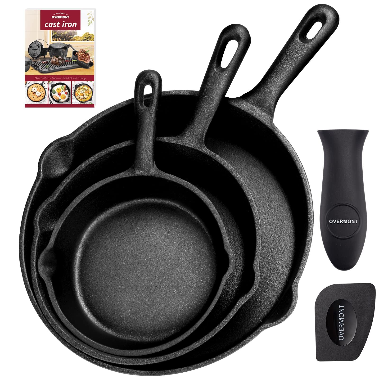 OVERMONT Padella in Ghisa Pre-stagionato - Pentola Utensili da Cucina co