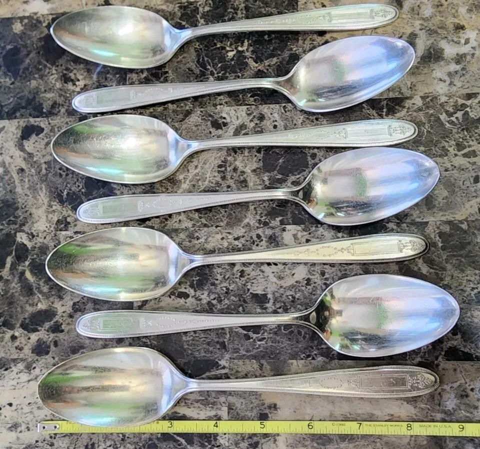 LOT OF 7 ONEIDA ART DECO c1923 GROSVENOR SILVERPLATE TABLE SERVING SPOONS 🍽 😋