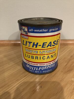VINTAGE AGS LITH EASE WHITE LITHIUM LUBRICANT ADVERTISING CAN 1 POUND CAN