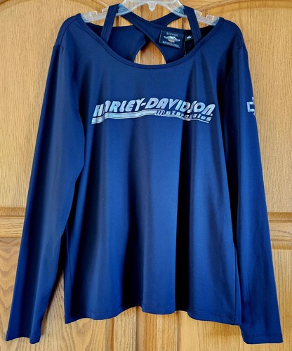 Harley Davidson Womens long sleeve Shirt Size XL Black Criss Cross Back NWT
