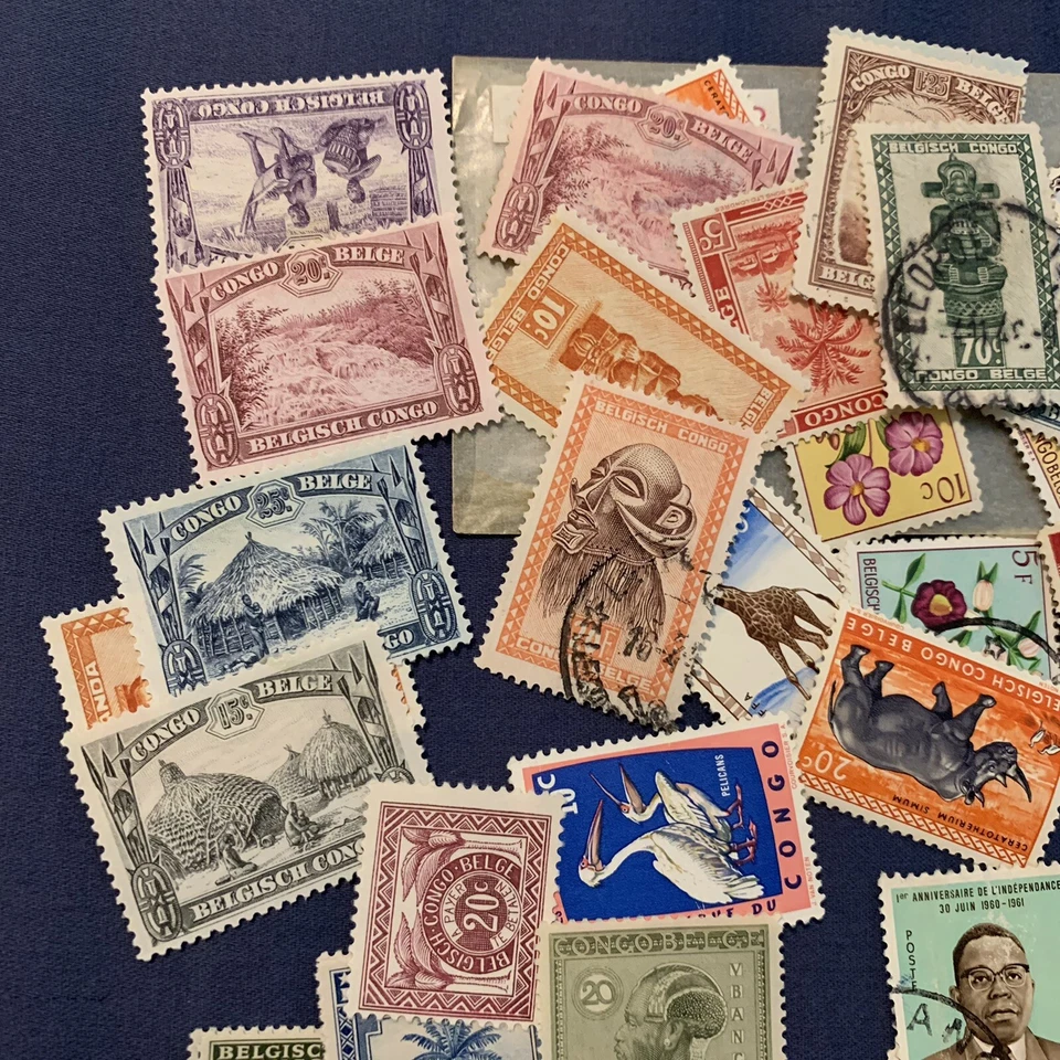 LOTE DE SELLOS DEL CONGO BELGA DEL CONGO, COMO NUEVOS, USADOS, SOBREIMPRESIONES, BLOQUE, ANIMALES, FLORES Foto 2 de 4