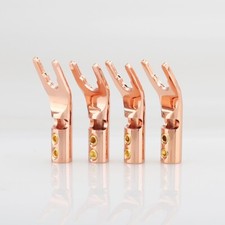 8Pcs Pure Red Copper Spade Plug Screw Locking Fork Y Hifi Speaker wire Connector