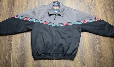 ジャケット・アウター 90s CRIPPLE CREEK Cripple Creek Mens Aztec Print 90s Vintage Grey Black Zip Jacket