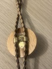 Men's Two color Brown Braided Leather Wood Bolo Tie with Brass Tone Metal Tips — photo 4