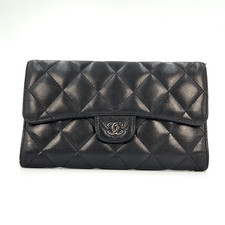 CHANEL CC Classic Flap Auth Long Wallet Caviar Leather Black A31509