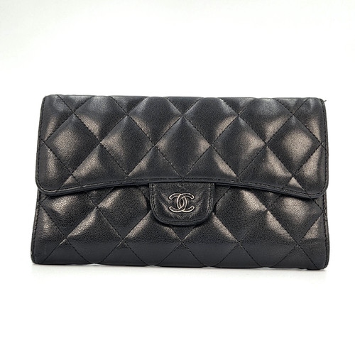 CHANEL CC Classic Flap Auth Long Wallet Caviar Leather Black A31509