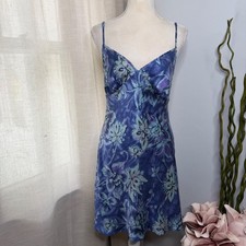 Y2K Vintage Victoria's Secret Silk Slip Dress Floral Open Back Blue Women's M