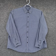 Tasso Elba Button Up Shirt Mens XL Blue Check Long Sleeve Pocket 100 Cotton