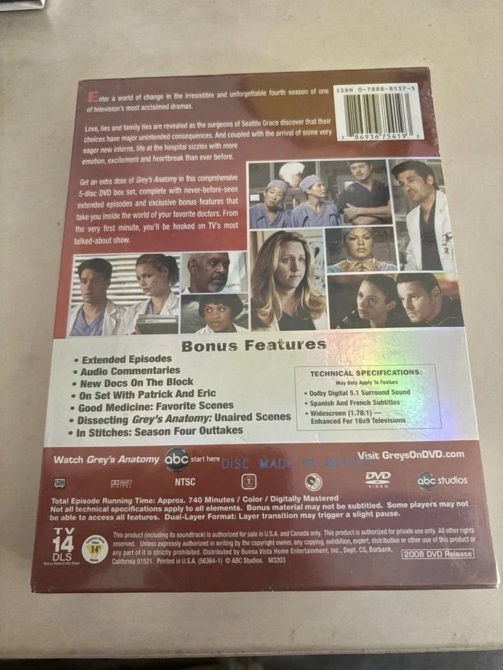 Grey's Anatomy: Season Four (Expanded) (DVD, 2007) New & Sealed L@@k - Image 2 of 2