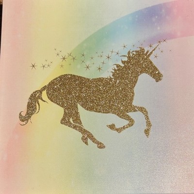 Gold Glitter Unicorn Canvas Art | EUC | 12 x12 x1 