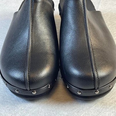 Black leather Newby clogs with silver studs size 8
