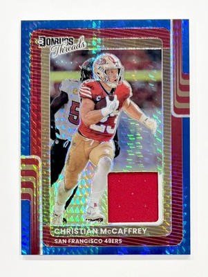 2025 Donruss Optic Christian McCaffrey Blue Hyper Threads Jersey #DTBH-CMY 49ers