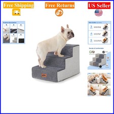 Grey 3-Step Pet Stairs for Small Dogs Cats, Non-Slip Bottom