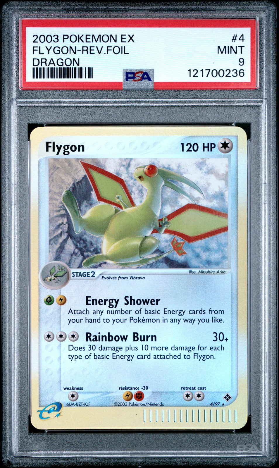 2003 POKEMON EX DRAGON #4 FLYGON-REVERSE FOIL PSA 9