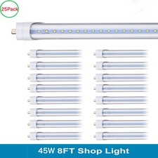25 Pack 8FT Led Tube Light Bulbs FA8 Led Shop Light 45W T8 T12 Single Pin 5000K