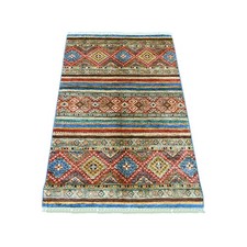 2'9"x4'1" Colorful Afghan Super Kazak Khorjin Design Hand Knotted Wool Rug 22146