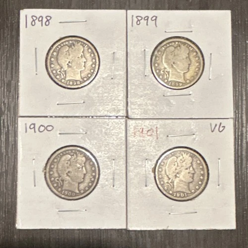 Barber Quarter Lot 1898-1901 Silver 25C VG Circulated US Coins