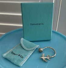 Tiffany  Co Sterling Silver Airplane Plane Globe World Keychain Key Ring Holder