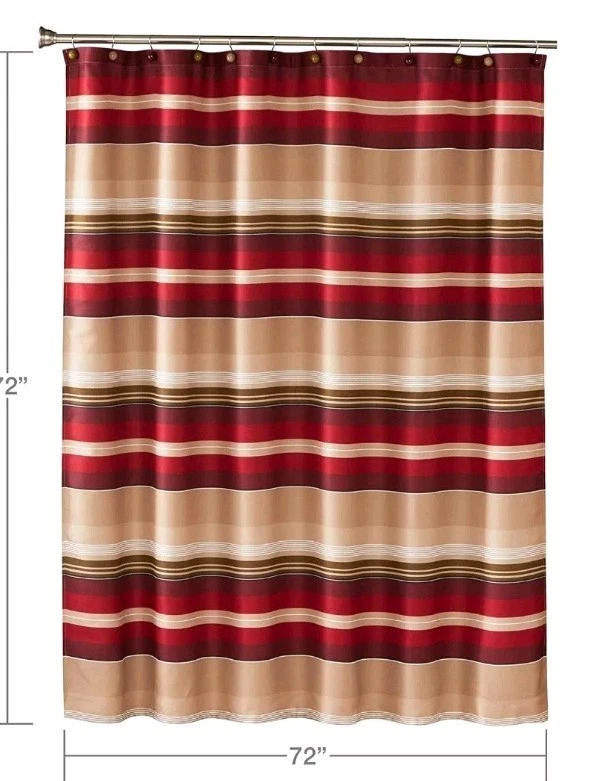 CORTINA DE TELA DE DUCHA Saturday Knight Ltd. Rojo Madison Rayas 72" x 72" Foto 2 de 3