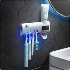 UV Toothbrush Sanitizer Holder Auto Toothpaste Dispenser Wall Mount Bathroom