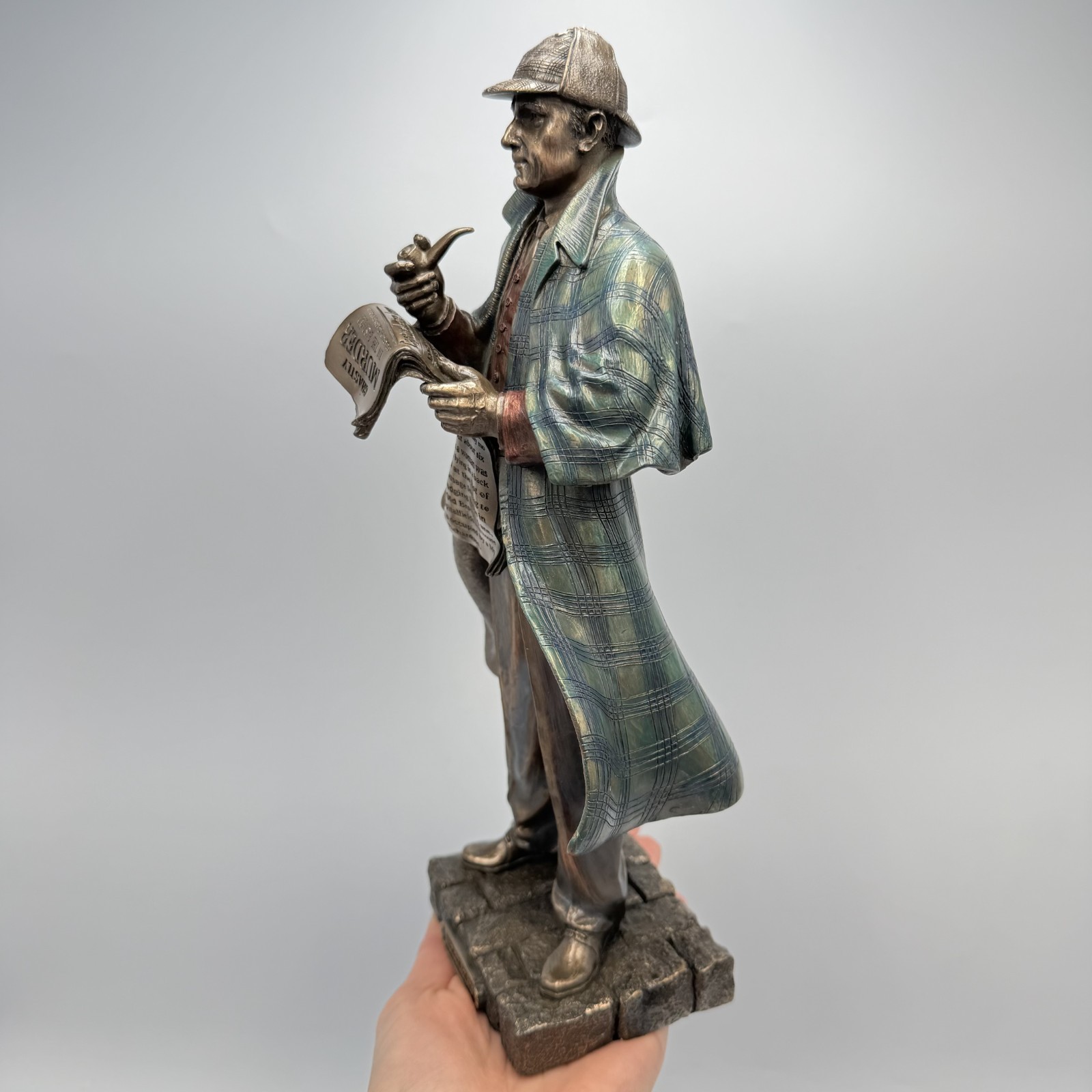 Sherlock Holmes Acabado Bronce Polystone Detective Estatua Estatuilla Caja Re...