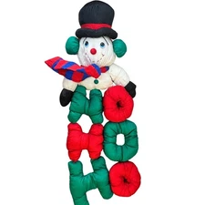 Puffy Nylon Snowman Plush Wall Hanging Vintage Ho Ho Ho Stuffed Christmas Decor