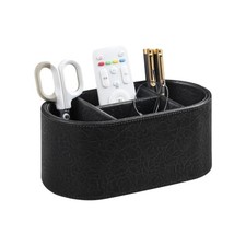 Oval Remote Control Holder, 4-Compartment Desk Nightstand Organizer  Black