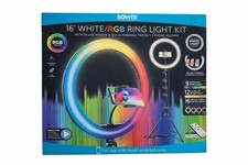 Bower 16" White/RGB LED Ring Light Kit, Wireless Remote, Tripod, Phone Holders